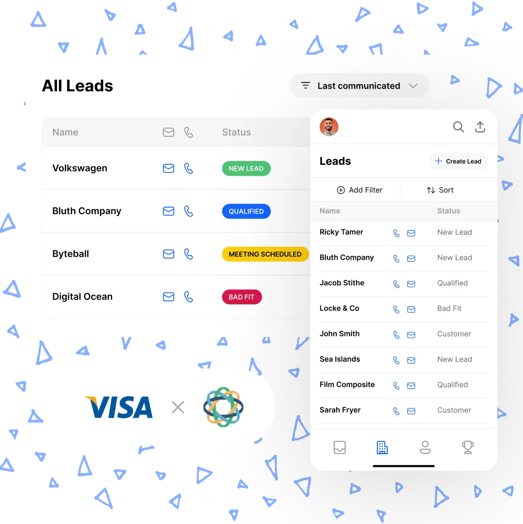 close crm lead view and visa logo