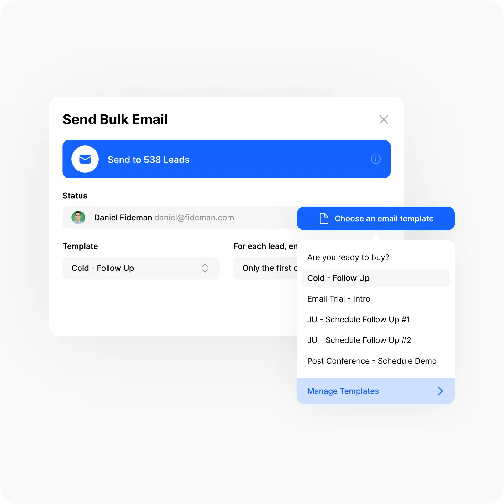 close crm bulk email and templates