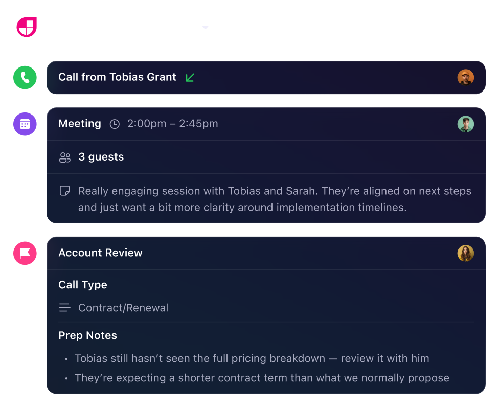 Close lead page — calls, meetings, and account review in one timeline
