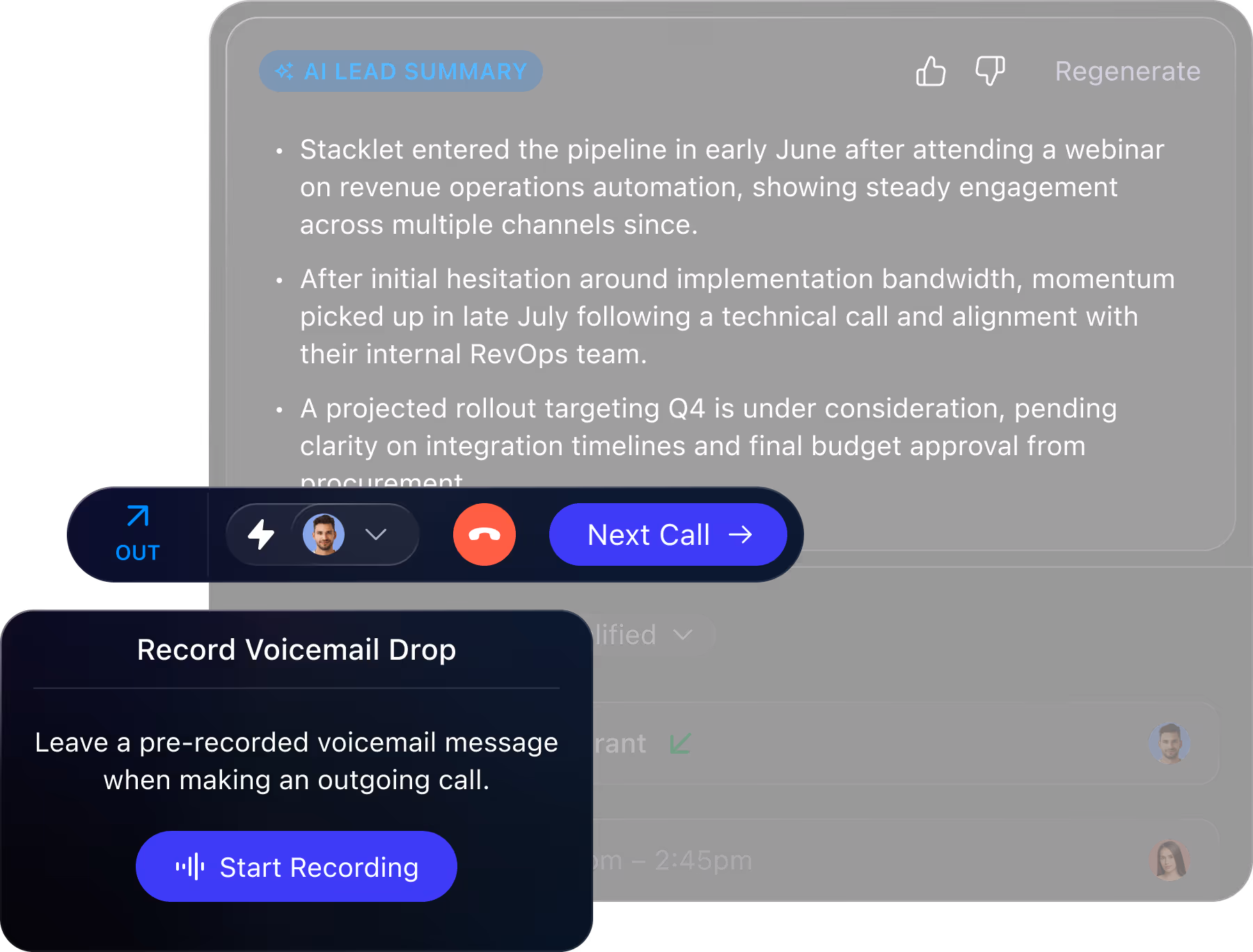 Close calling — power dialer and AI summaries inside the CRM