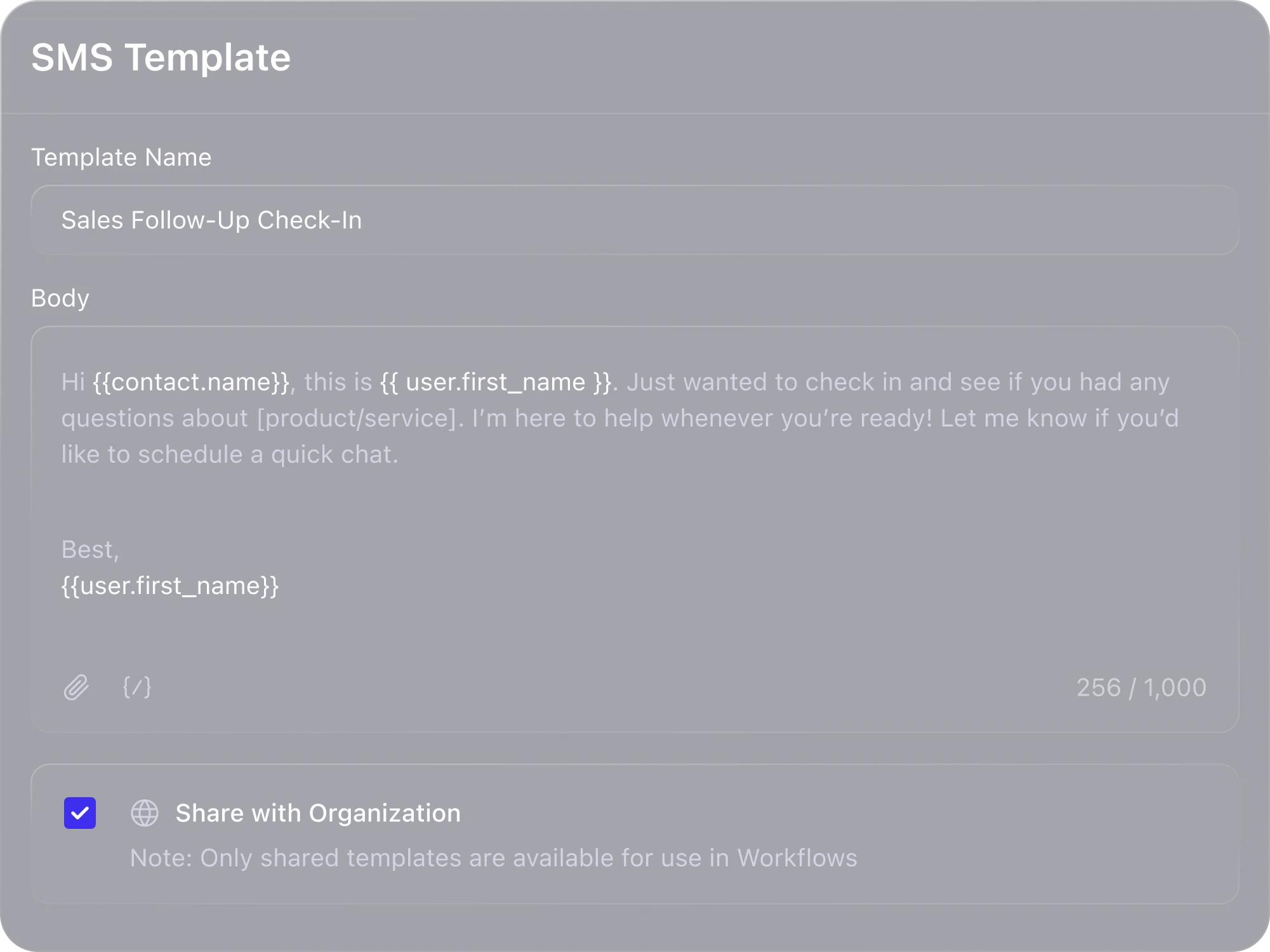 Close SMS template editor
