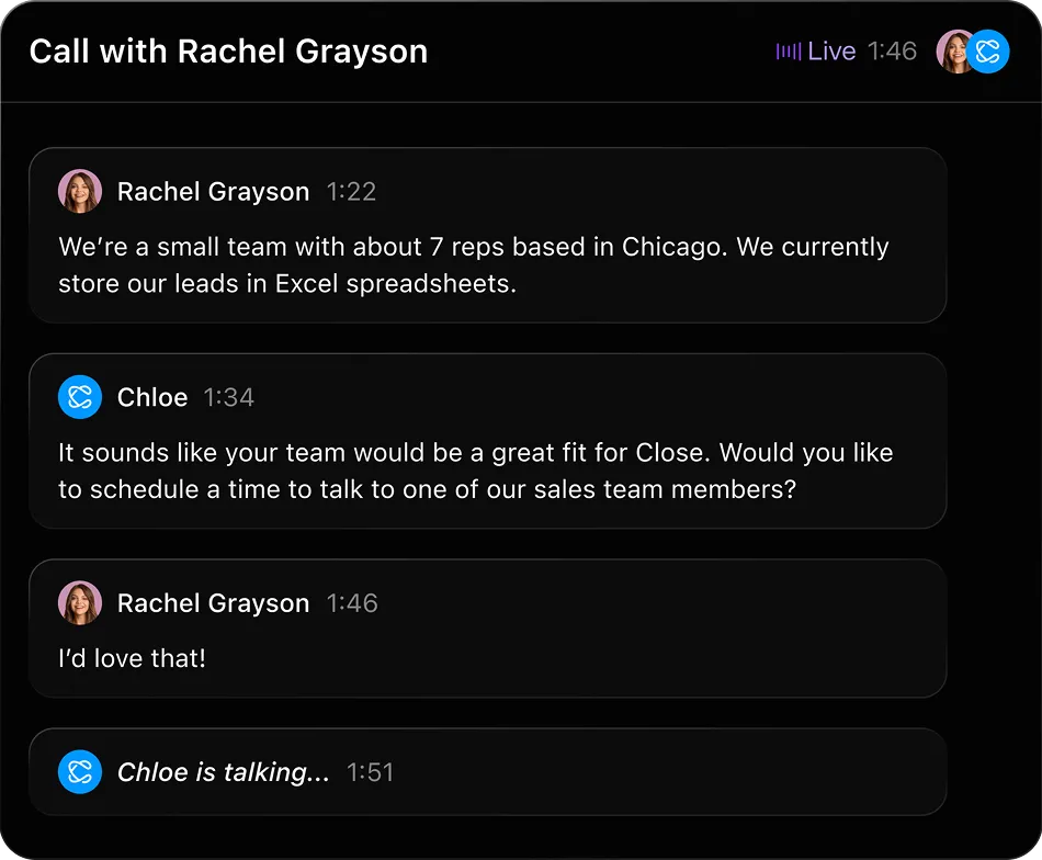 Text call between Rachel and Chloe about scheduling a sales team talk and lead storage in Excel.