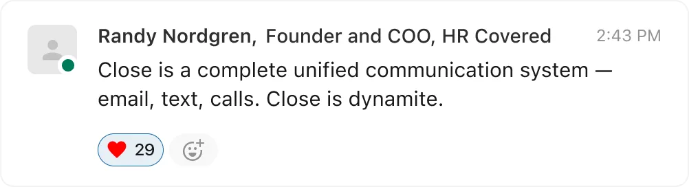 Slack message from a Close customer