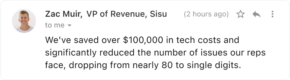 Email from a Close customer